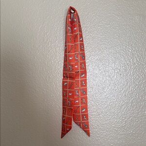 Small orange Silk Scarf with Animal Print